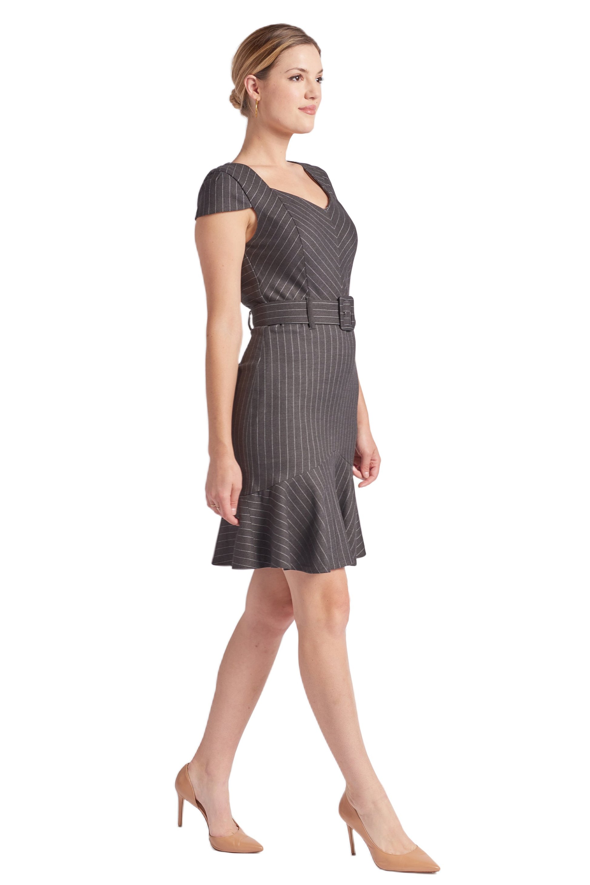 Image of Chelsea Pinstripe Cap Sleeve Dress 1109450614 from Edmene LLC