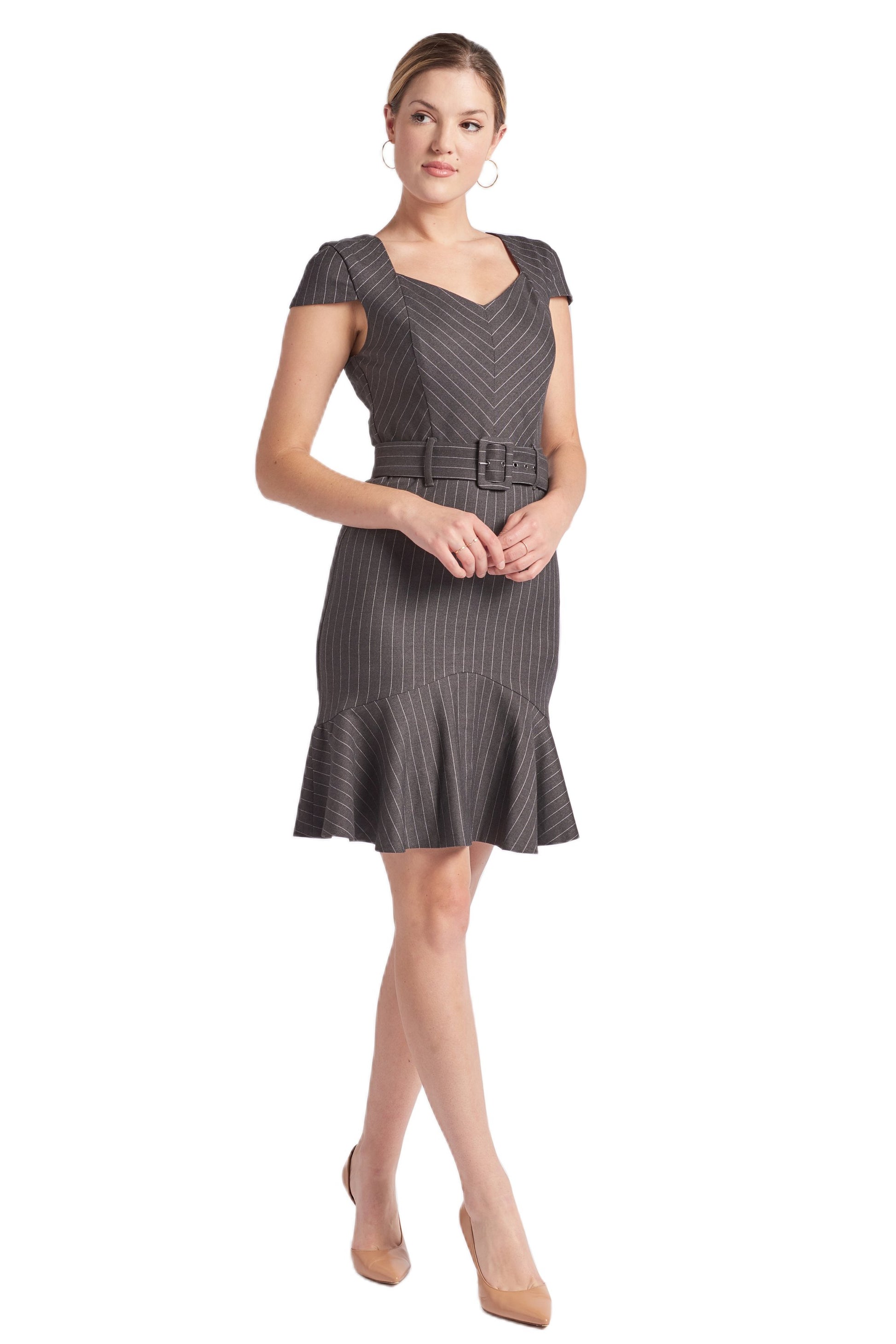 Image of Chelsea Pinstripe Cap Sleeve Dress 1109450614 from Edmene LLC