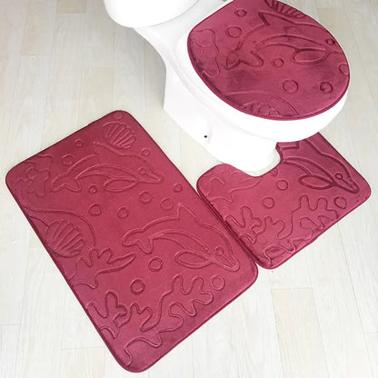 Pebble Print Plush Bathroom Mat Set (3 Pieces)