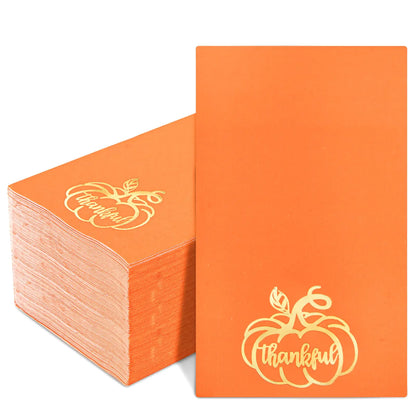 Nervure 100PCS Thanksgiving Pumpkin Paper Napkins - Heavy Duty Fall Paper Napkins - Orange Thanksgiving Napkins Disposable Hand Towels for Fall Friendsgiving Dinner Party Bathroom Decoration