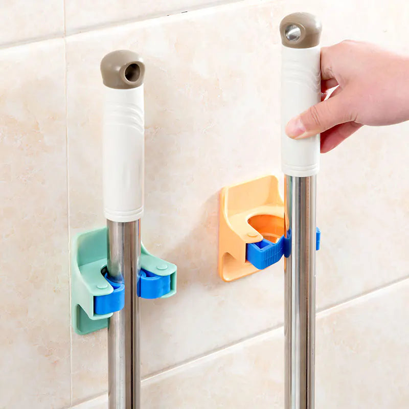Wall-Mounted Mop Holder with Strong Adhesive (Bathroom)