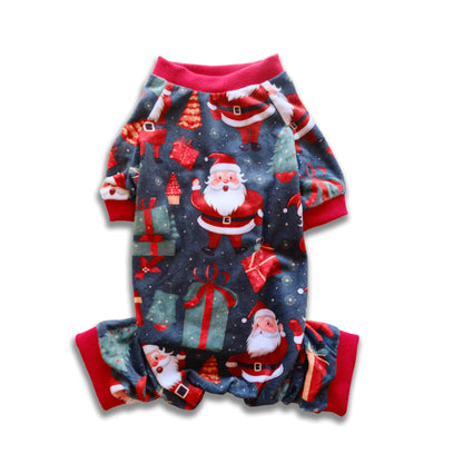 Christmas Dog Cat Pajama Winter Holiday Santa Claus Cloth Jumpsuits for Small Boys and Girls Puppies Pets Doggie