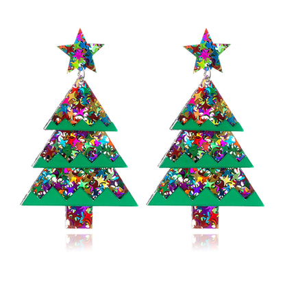 Christmas Earrings for Women Cute Sweet Reindeer Jingle Bell Bow Candy Cane Earrings Colourful Snowflake Christmas Tree Earrings Christmas Holiday Jewelry (S Christmas Tree A)