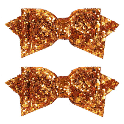 Glitter Orange Hair Bows 3in Sparkly Sequins Hairpins Alligator Clips Small Cute Cheer Hair Barrettes for Toddler Teen Baby Girls Happy Fall Thanksgiving Dress Decor Accessory Gift