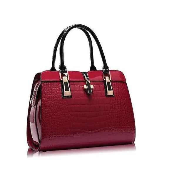 Crocodile Pattern Glossy Handbag