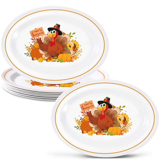 Blushtier 6 Piece Pumpkin Turkey Thanksgiving Plate Bulk Reusable Serving Platter Fall Oval Dinnerware Salad Dessert Fruit Candy Holder Dishes for Thanksgiving Party(Turkey)