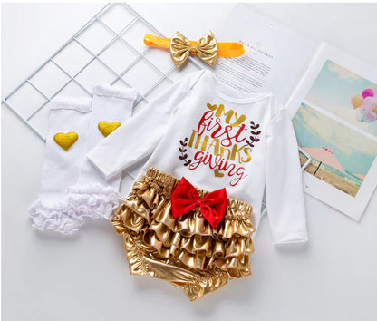 2019 New Baby Thanksgiving Outfit Set with Cartoon Design