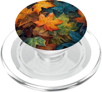 Orange Autumn Fallen Maple Leaves Halloween Thanksgiving PopSockets MagSafe PopGrip for iPhone