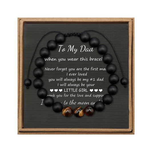 JoycuFF Christmas Thanksgiving Fathers Day Birthday Gifts for Dad To My Dad Bead Bracelets for Men Tiger Eye Bracelet Handmade Jewelry Adjustable