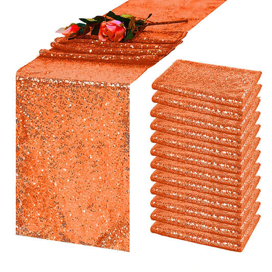 TCBESTO Orange Sequin Table Runner 12"x72" 12 Pack Glitter Table Runner Rust Orange Sparkly Table Runner for Fall Thanksgiving Halloween Wedding Birthday