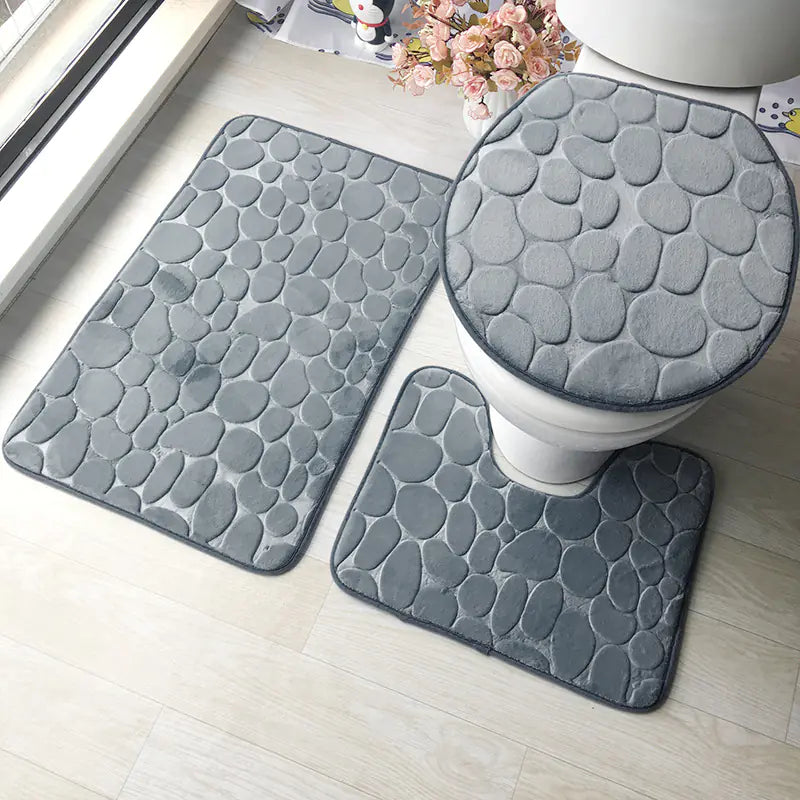 Pebble Print Plush Bathroom Mat Set (3 Pieces)