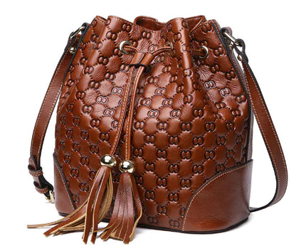 Vintage Leather Bucket Bag for Women - Versatile Design