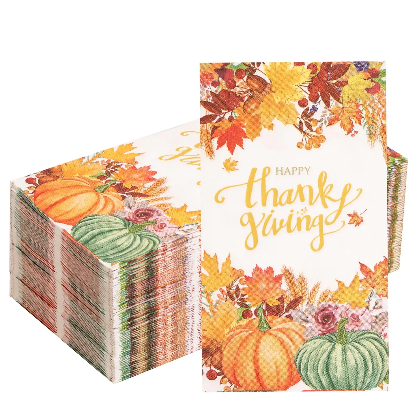 LIYH 150 Count Thanksgiving Pumpkin Guest Napkins 3 Ply Disposable Give Thanks Hand Paper Towels Guests Towel Friends Giving Dinner Home Kitchen Thanksgiving Maple Leaf NapkinsDinner Size