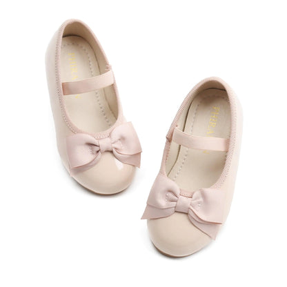 PHIRAMIN Toddler Flower Girl Pink Dress Shoes - Little Girl Ballet Flats Size 10 Sparkly Bow Wedding