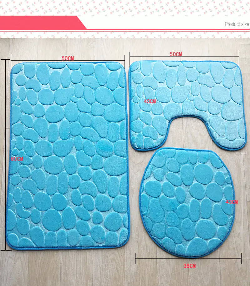 Pebble Print Plush Bathroom Mat Set (3 Pieces)