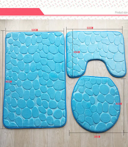 Pebble Print Plush Bathroom Mat Set (3 Pieces)