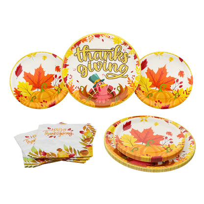 Thanksgiving Party Plates and Napkin (52 pieces for 16 guests) - Thanksgiving Party Supplies Thanksgiving Party Decorations Fall Theme Party Turkey Party Plates and Napkins Blue Orchards