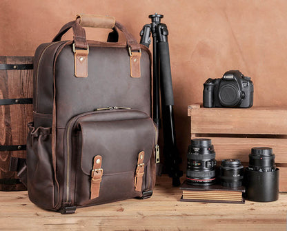 Image of The Gaetano Large Leather Backpack Camera Bag With Tripod Holder 1051071533 from Edmene LLC