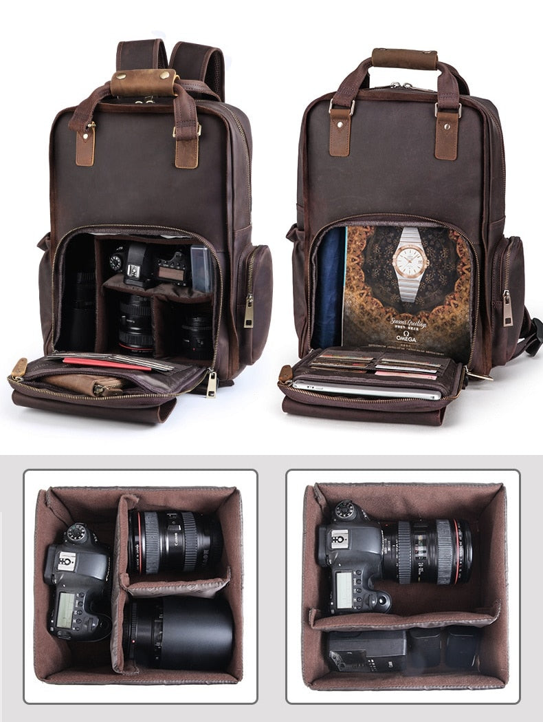 Image of The Gaetano Large Leather Backpack Camera Bag With Tripod Holder 1051071533 from Edmene LLC