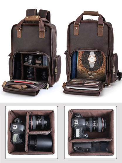 Image of The Gaetano Large Leather Backpack Camera Bag With Tripod Holder 1051071533 from Edmene LLC