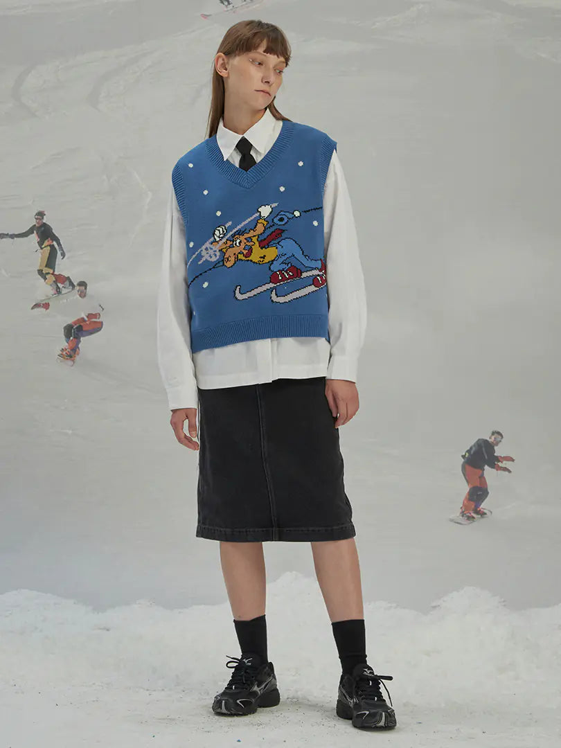 Vintage Inspired Knitted Ski Pattern Sleeveless Vest