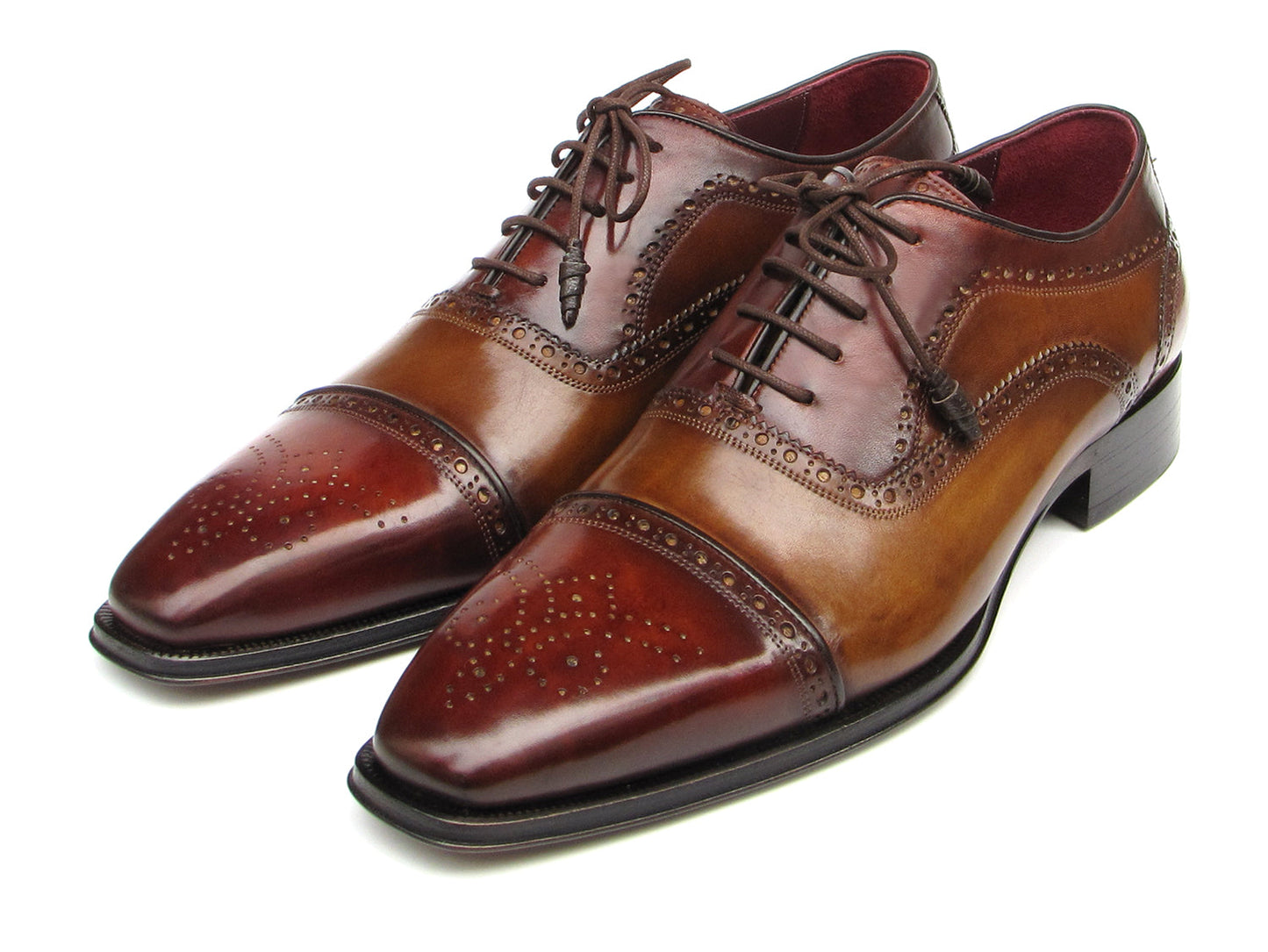 Image of Paul Parkman Mens Captoe Oxfords Camel Red Hand Painted Leather Upper And Leather Sole Id 024 Cml Brd 231325542 from Edmene LLC