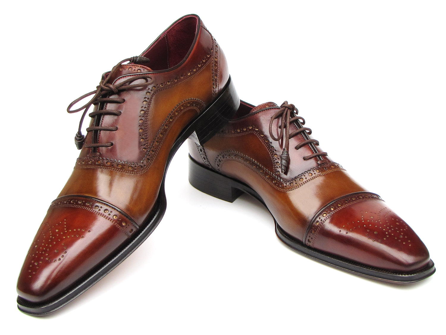 Image of Paul Parkman Mens Captoe Oxfords Camel Red Hand Painted Leather Upper And Leather Sole Id 024 Cml Brd 231325542 from Edmene LLC