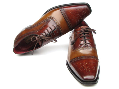 Image of Paul Parkman Captoe Oxfords Camel, Red (ID#024-CML-BRD) from Edmene LLC