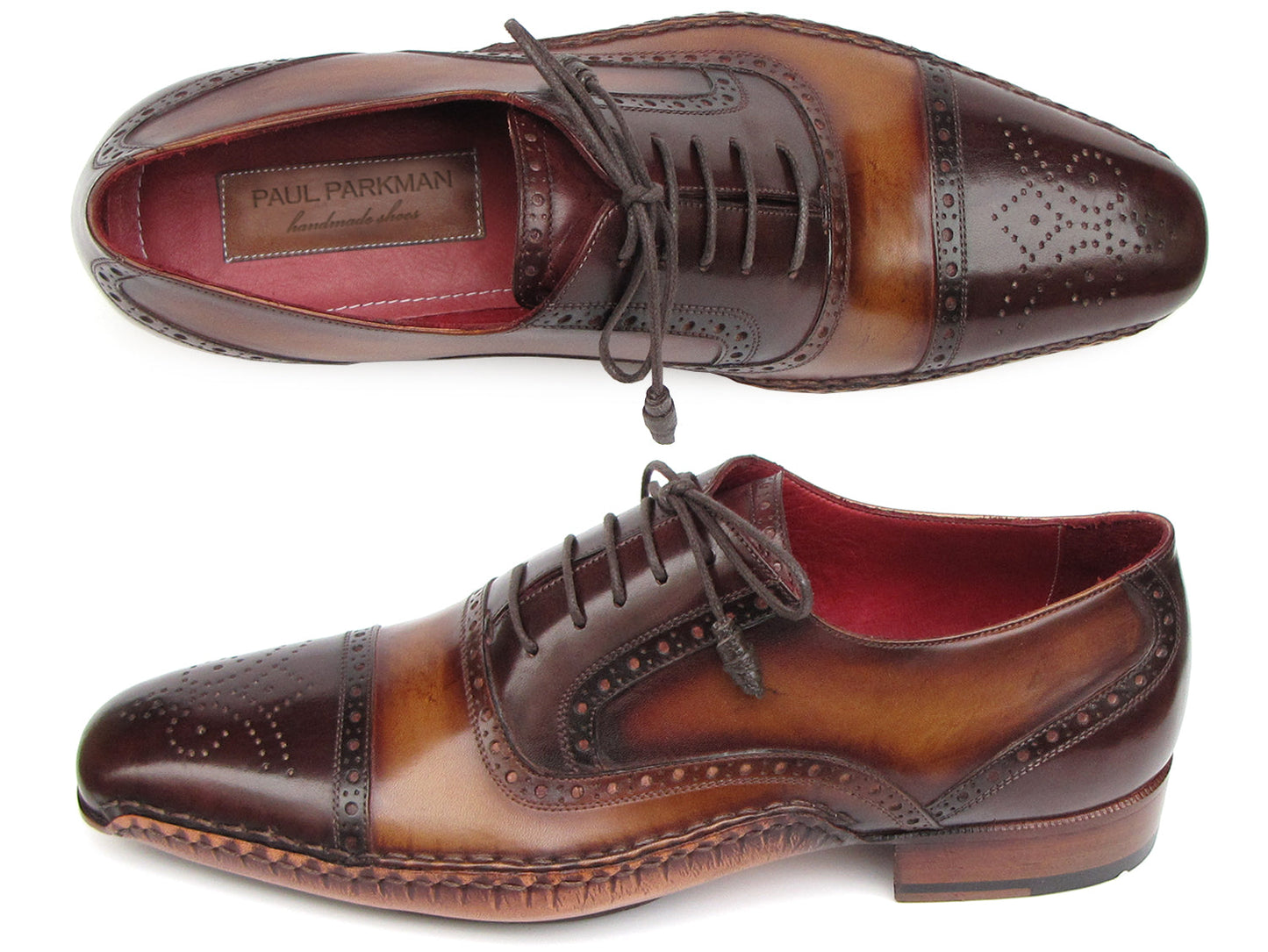 Image of Paul Parkman Men's Captoe Oxfords Brown Hand Painted Shoes from Edmene LLC