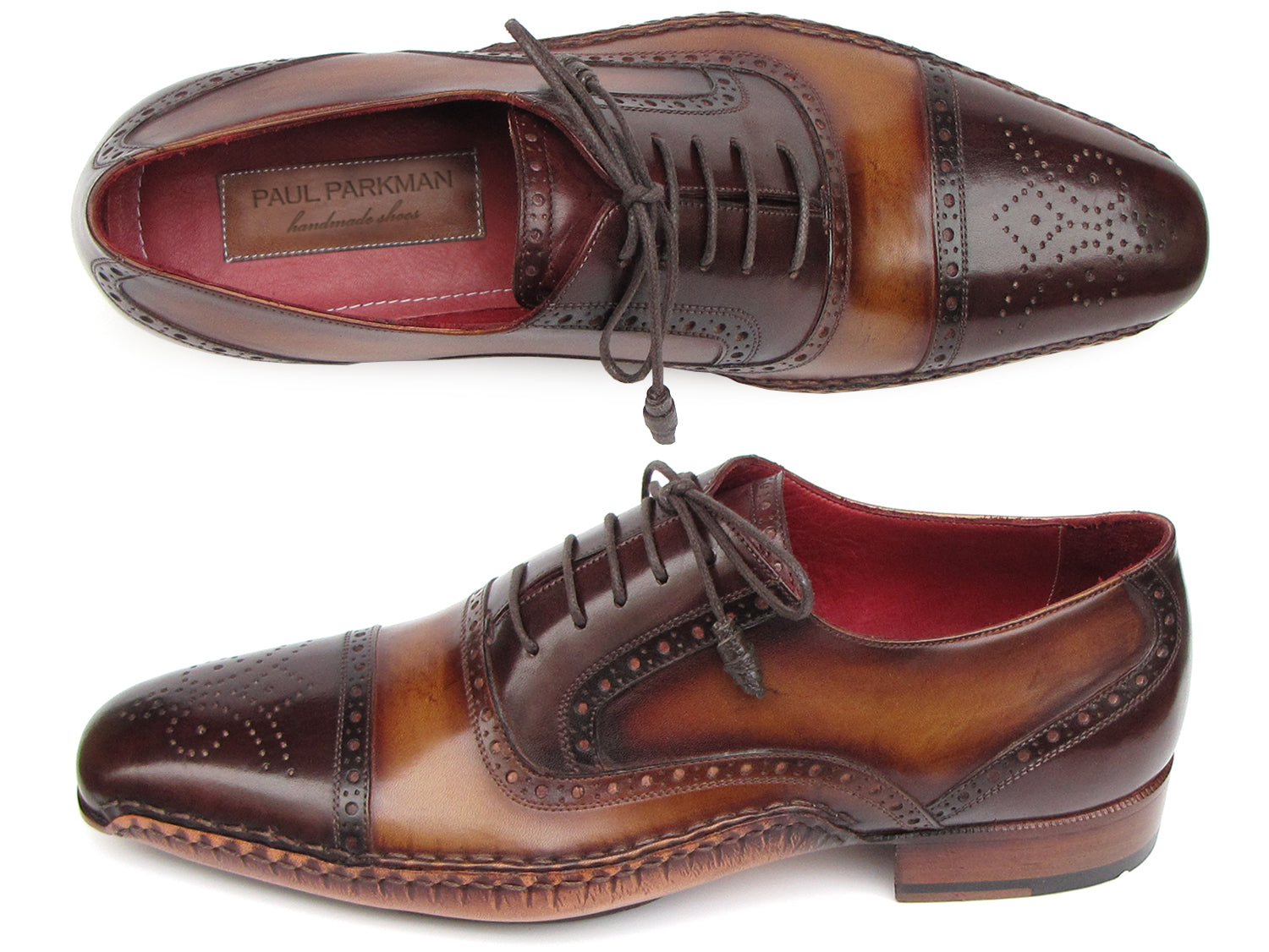 Image of Paul Parkman Men's Captoe Oxfords Brown Hand Painted Shoes from Edmene LLC