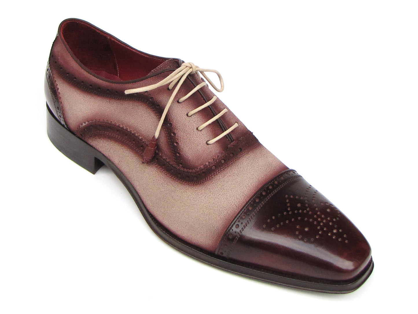 Image of Paul Parkman Mens Captoe Oxfords Bordeaux Beige Hand Painted Suede Upper And Leather Sole Id 024 Brr 659277027 from Edmene LLC