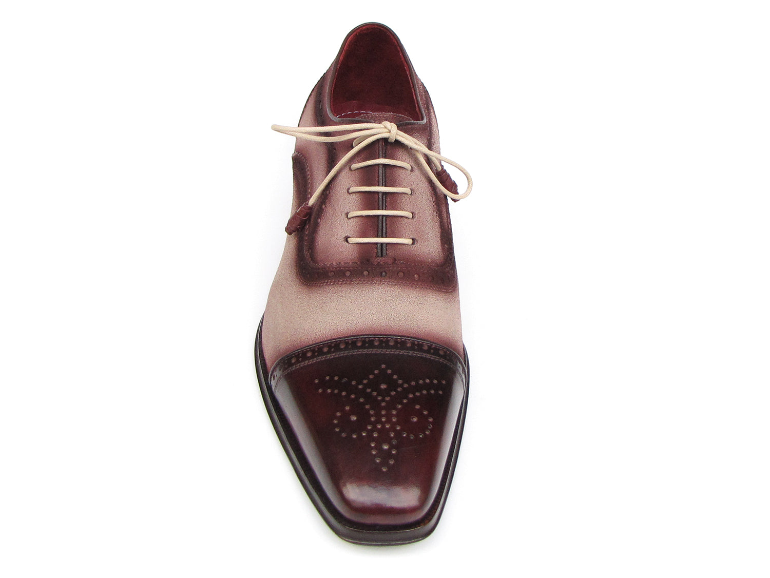 Image of Paul Parkman Mens Captoe Oxfords Bordeaux Beige Hand Painted Suede Upper And Leather Sole Id 024 Brr 659277027 from Edmene LLC