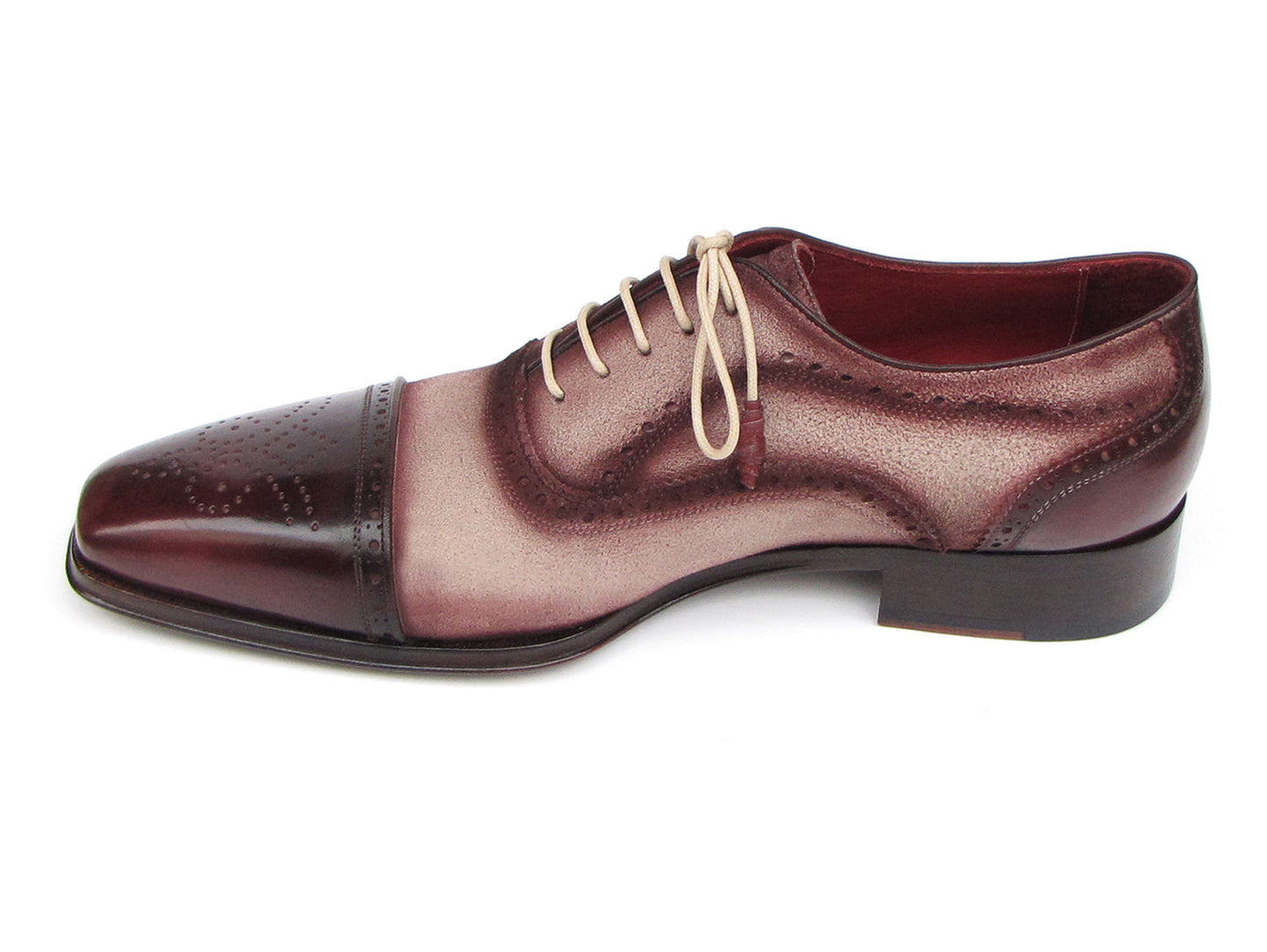 Image of Paul Parkman Mens Captoe Oxfords Bordeaux Beige Hand Painted Suede Upper And Leather Sole Id 024 Brr 659277027 from Edmene LLC