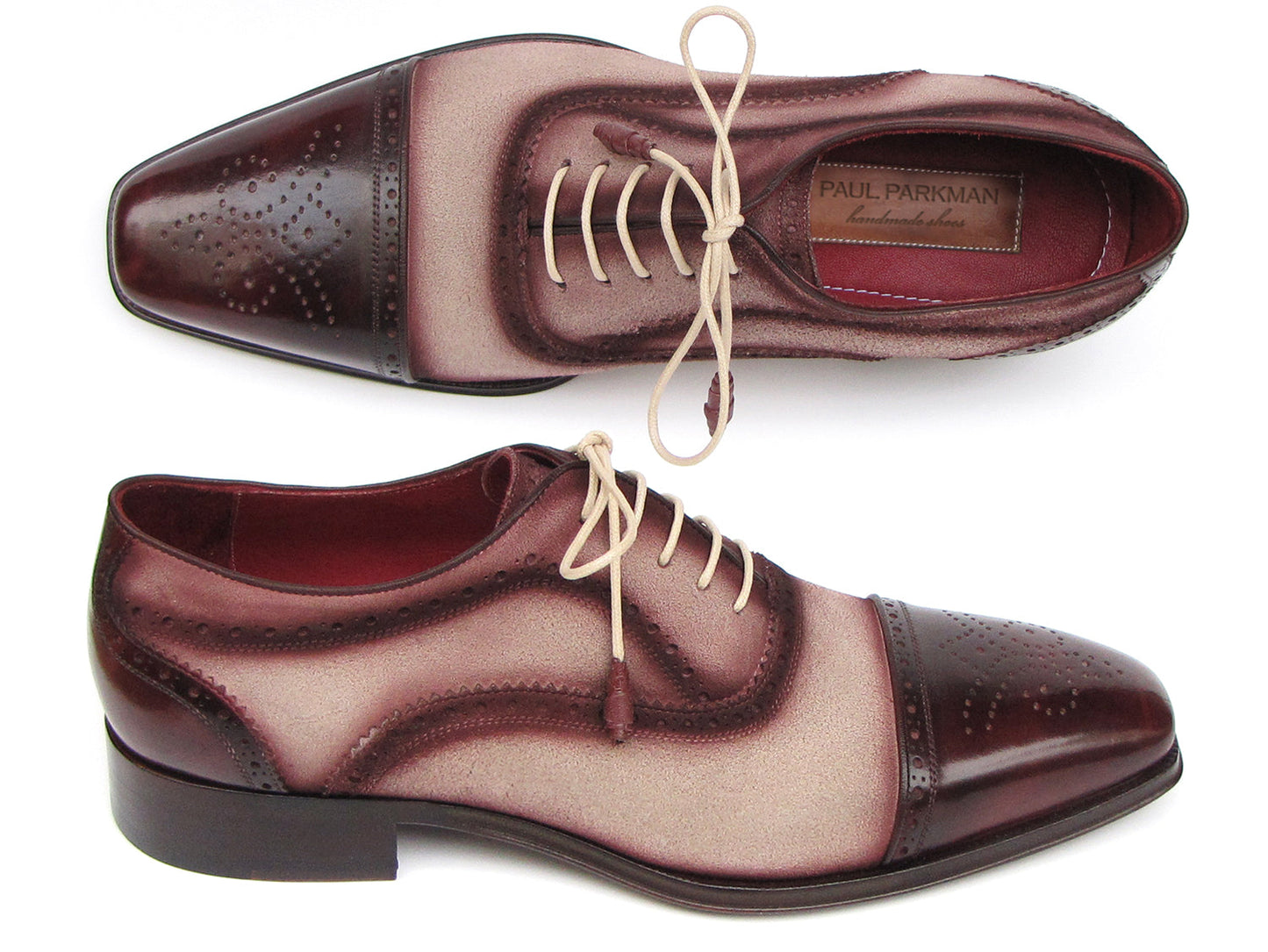 Image of Paul Parkman Captoe Oxfords Bordeaux, Beige (ID#024-BRR) from Edmene LLC