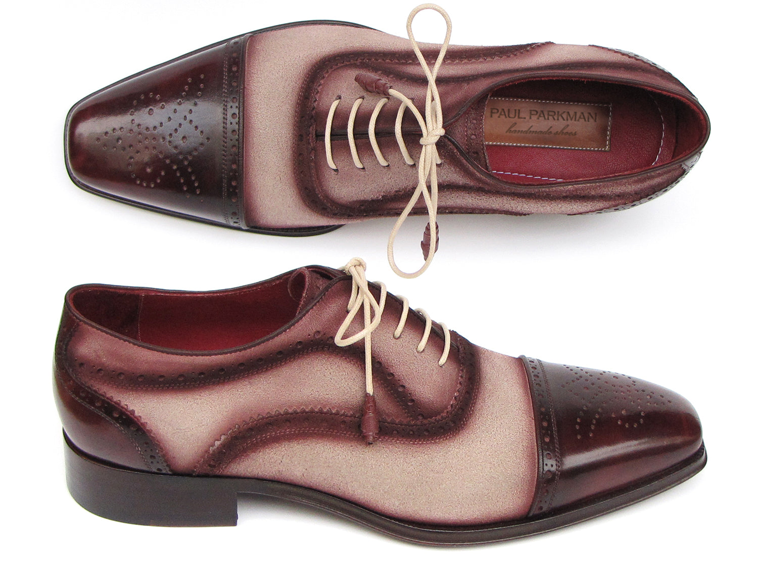 Image of Paul Parkman Captoe Oxfords Bordeaux, Beige (ID#024-BRR) from Edmene LLC