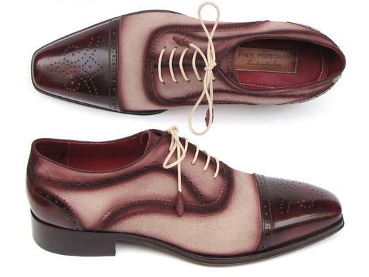 Image of Paul Parkman Captoe Oxfords Bordeaux, Beige (ID#024-BRR) from Edmene LLC