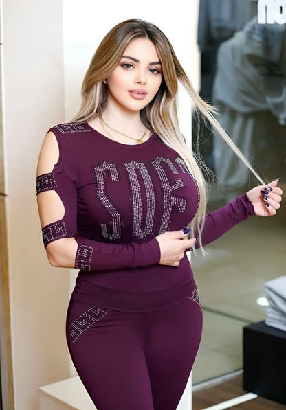 Image of Cutout Long Sleeved Top Leggings Set 569223810 from Edmene LLC