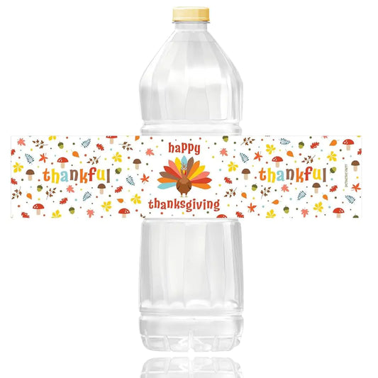 100PCS Water Bottle Labels Turkey Day Themed Water Bottle Wraps Stickers for Thanksgiving Party Favors