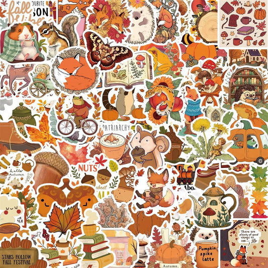 100PCS Thanksgiving Fall Stickers Autumn Pumpkin Maple Leaf Stickers Decals for Thanksgiving Water Bottles Luggage Cards Envelopes Scrapbook Laptop Gift Party Decoration for Kids Teens (Autumn)