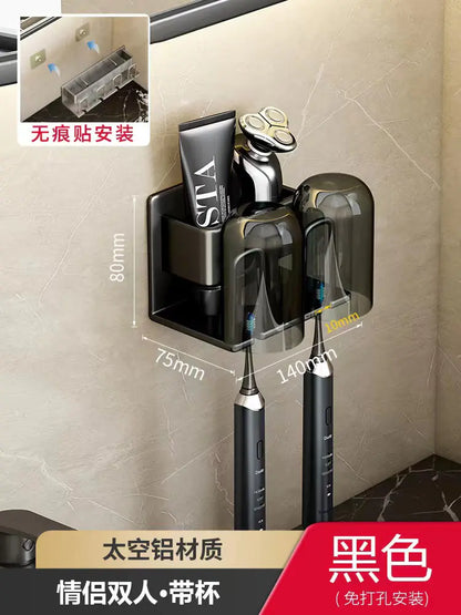 Wall-Mounted Toothbrush and Cup Holder for Bathroom