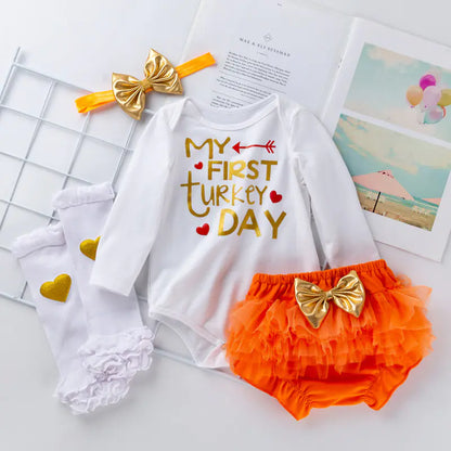 2019 New Baby Thanksgiving Outfit Set with Cartoon Design