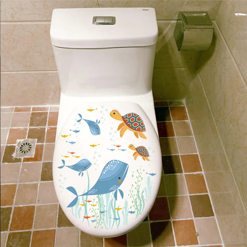 Whale and Turtle Toilet Stickers for Bathroom Decor