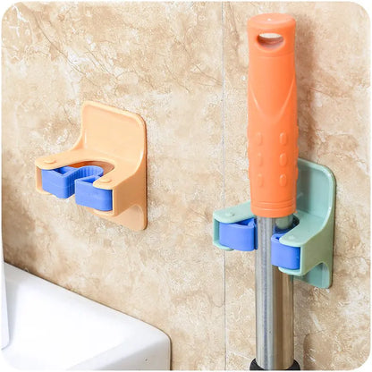 Wall-Mounted Mop Holder with Strong Adhesive (Bathroom)