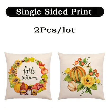 Thanksgiving Pumpkin Wreath & Sunflower Pillow Covers (2pcs)