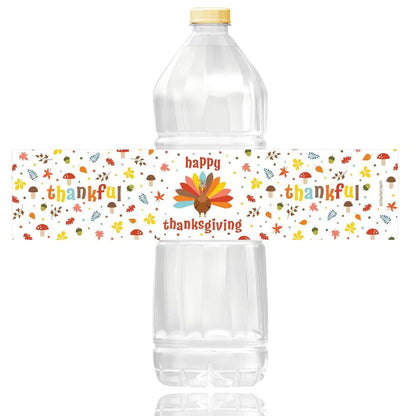 100PCS Water Bottle Labels Turkey Day Themed Water Bottle Wraps Stickers for Thanksgiving Party Favors