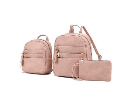 MKF Roxane Backpack with Mini Backpack and Wristlet by Mia K