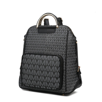 June M logo Printed Vegan Leather Women Backpack