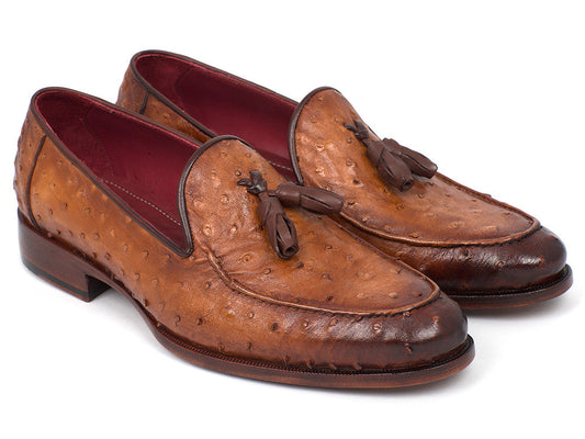 Image of Paul Parkman Camel Brown Genuine Ostrich Tassel Loafers (... from Edmene LLC