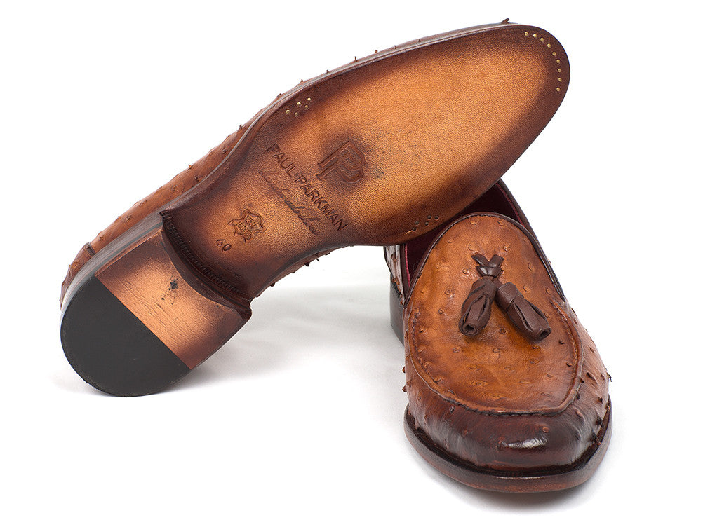 Image of Paul Parkman Camel Brown Genuine Ostrich Tassel Loafers Ost834Cml 1288284100 from Edmene LLC