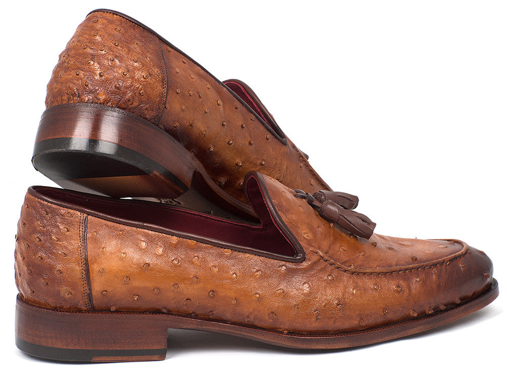 Image of Paul Parkman Camel Brown Genuine Ostrich Tassel Loafers Ost834Cml 1288284100 from Edmene LLC